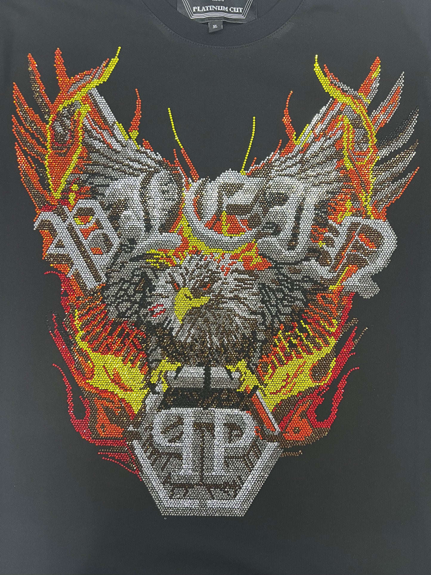 PHILIPP PLEIN Round-Neck T-Shirt with a Flaming Eagle Design