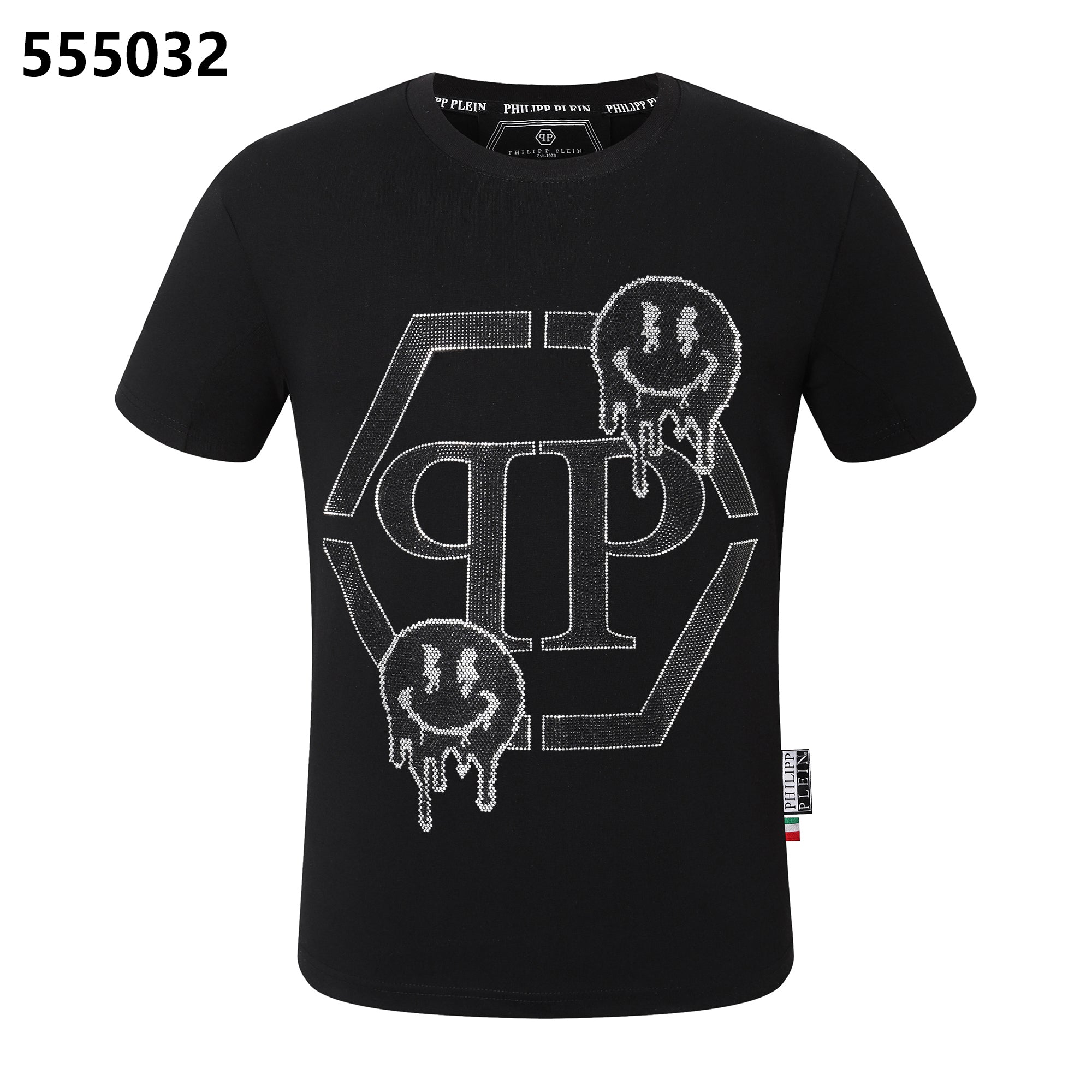 フィリッププレイン ラウンドネック Tシャツ カートゥーンスマイリーフェイスデザイン