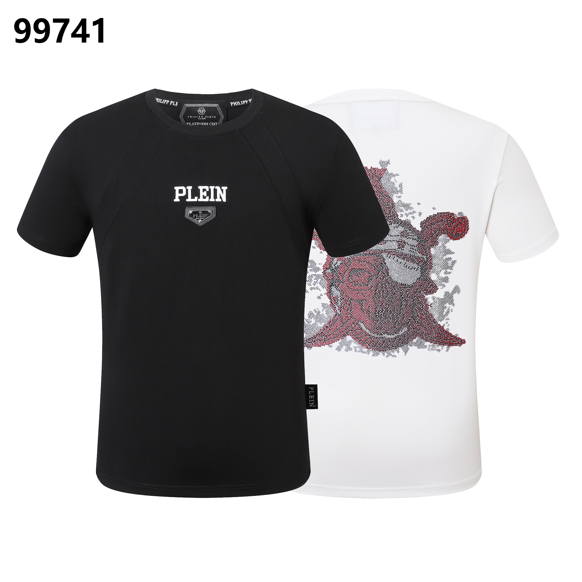 PHILIPP PLEIN レッドスカルデザイン ラウンドネックTシャツ