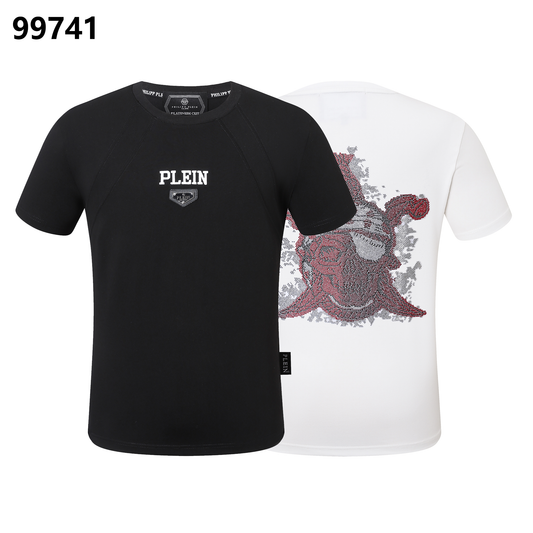 PHILIPP PLEIN Round-Neck T-Shirt with Red Skull Design