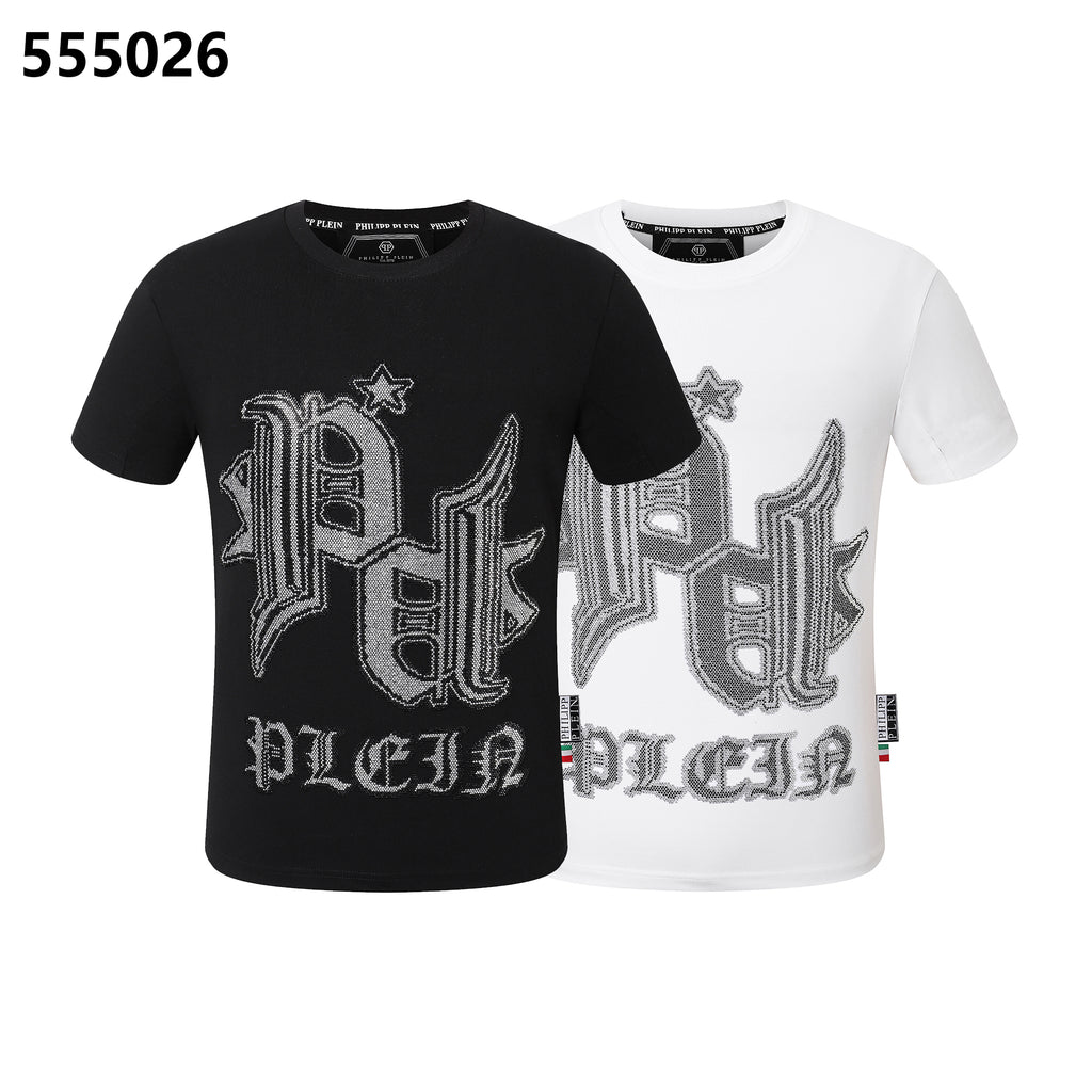 PHILIPP PLEIN ダイヤモンドスタッズレタリング ラウンドネックTシャツ