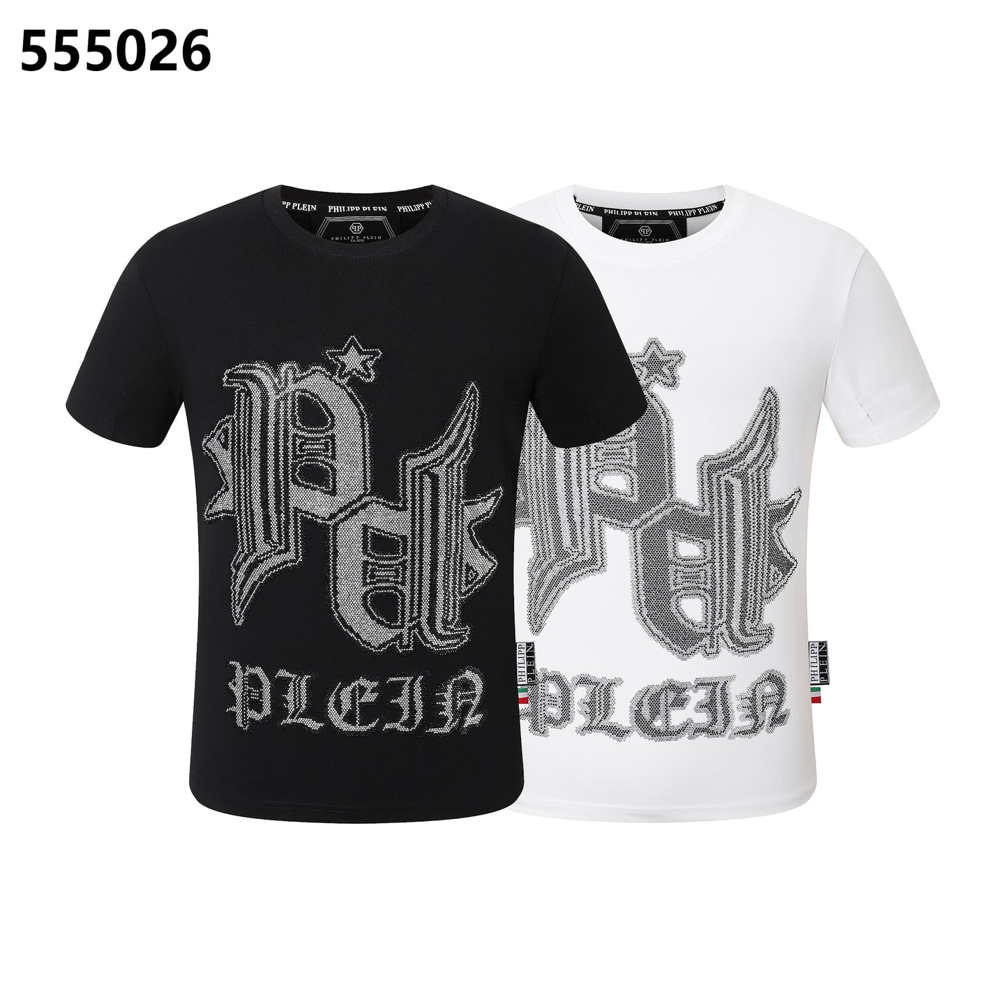 PHILIPP PLEIN Round-Neck T-Shirt with Diamond-Studded Lettering
