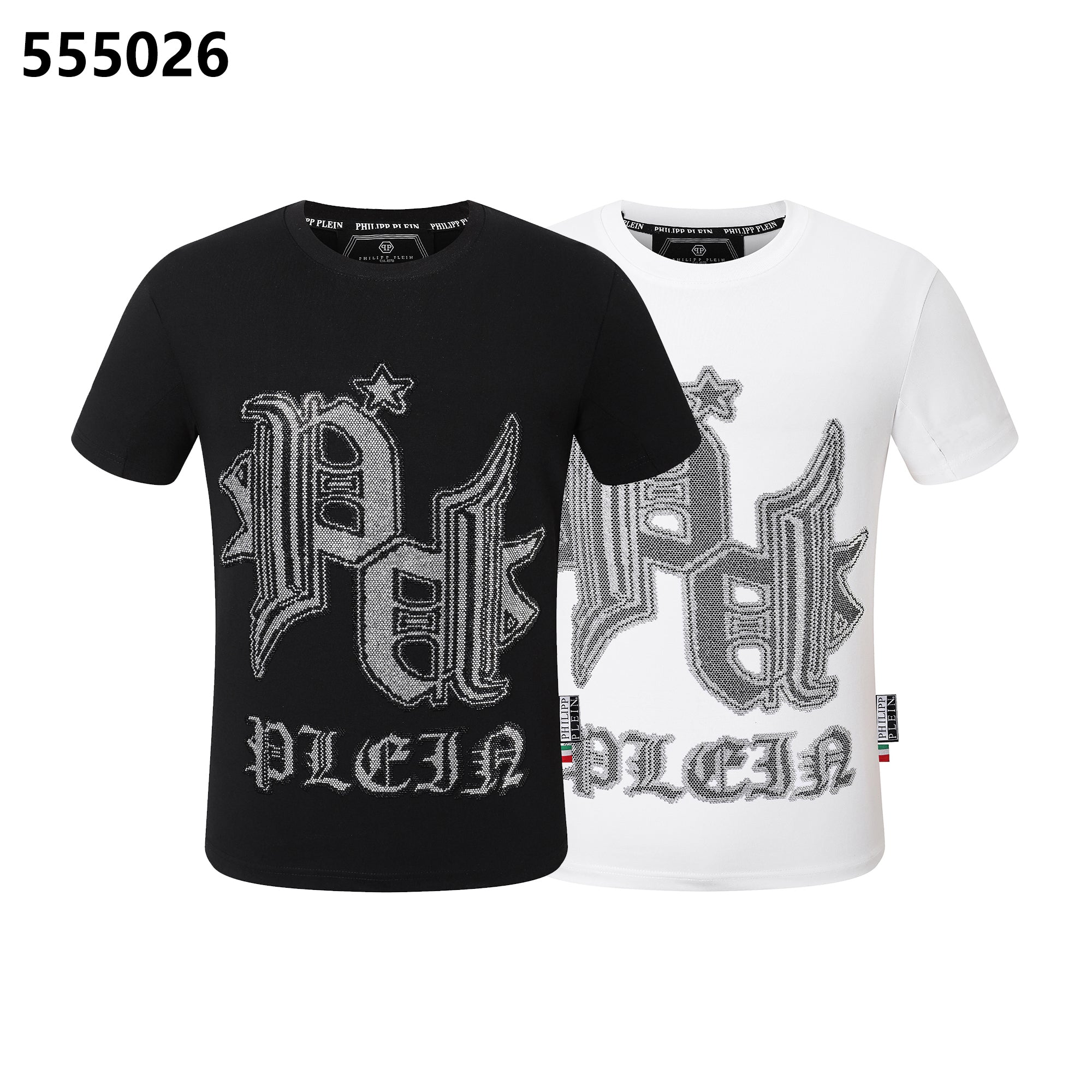 PHILIPP PLEIN ダイヤモンドスタッズレタリング ラウンドネックTシャツ