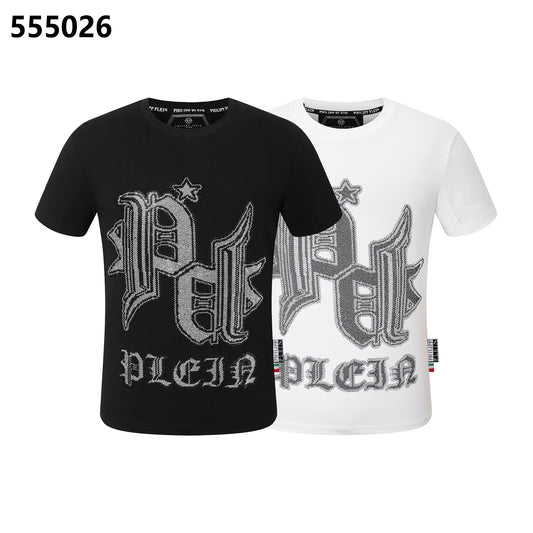 PHILIPP PLEIN Round-Neck T-Shirt with Diamond-Studded Lettering