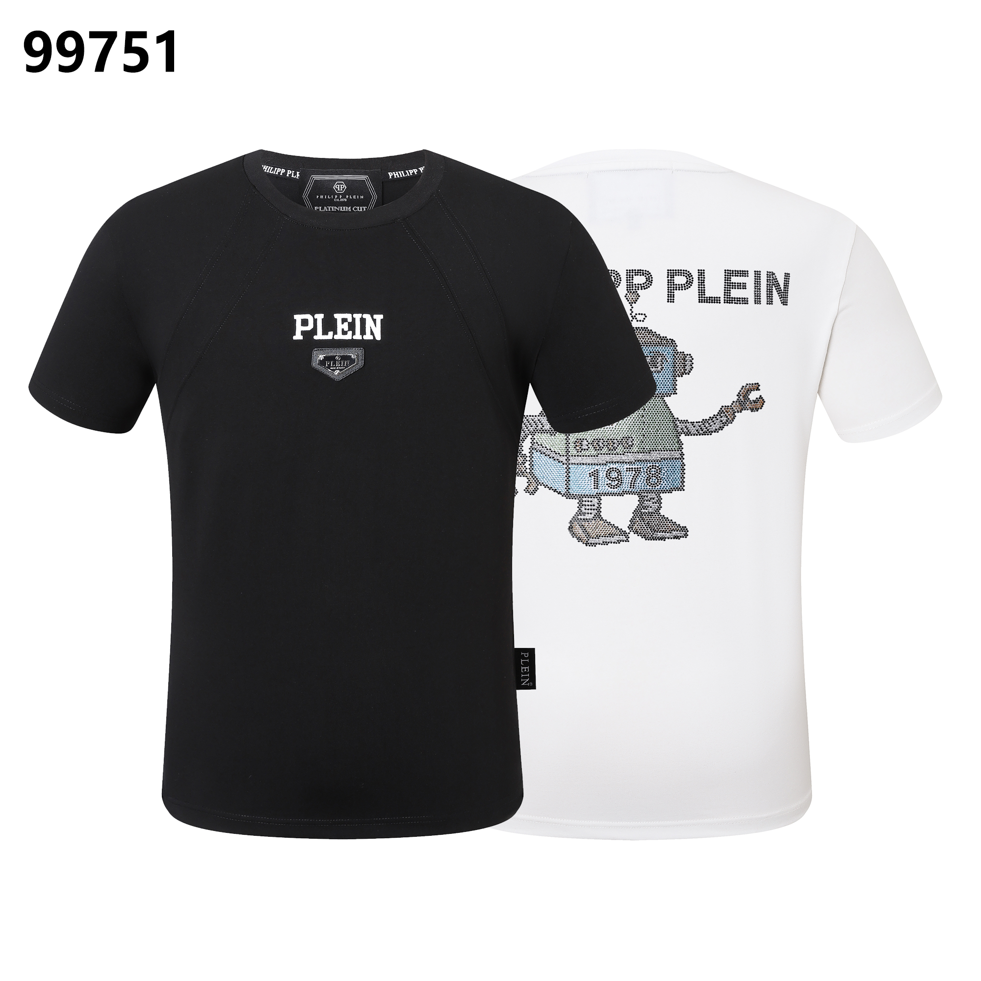 PHILIPP PLEIN 로봇 라인스톤 장식 크루넥 티셔츠