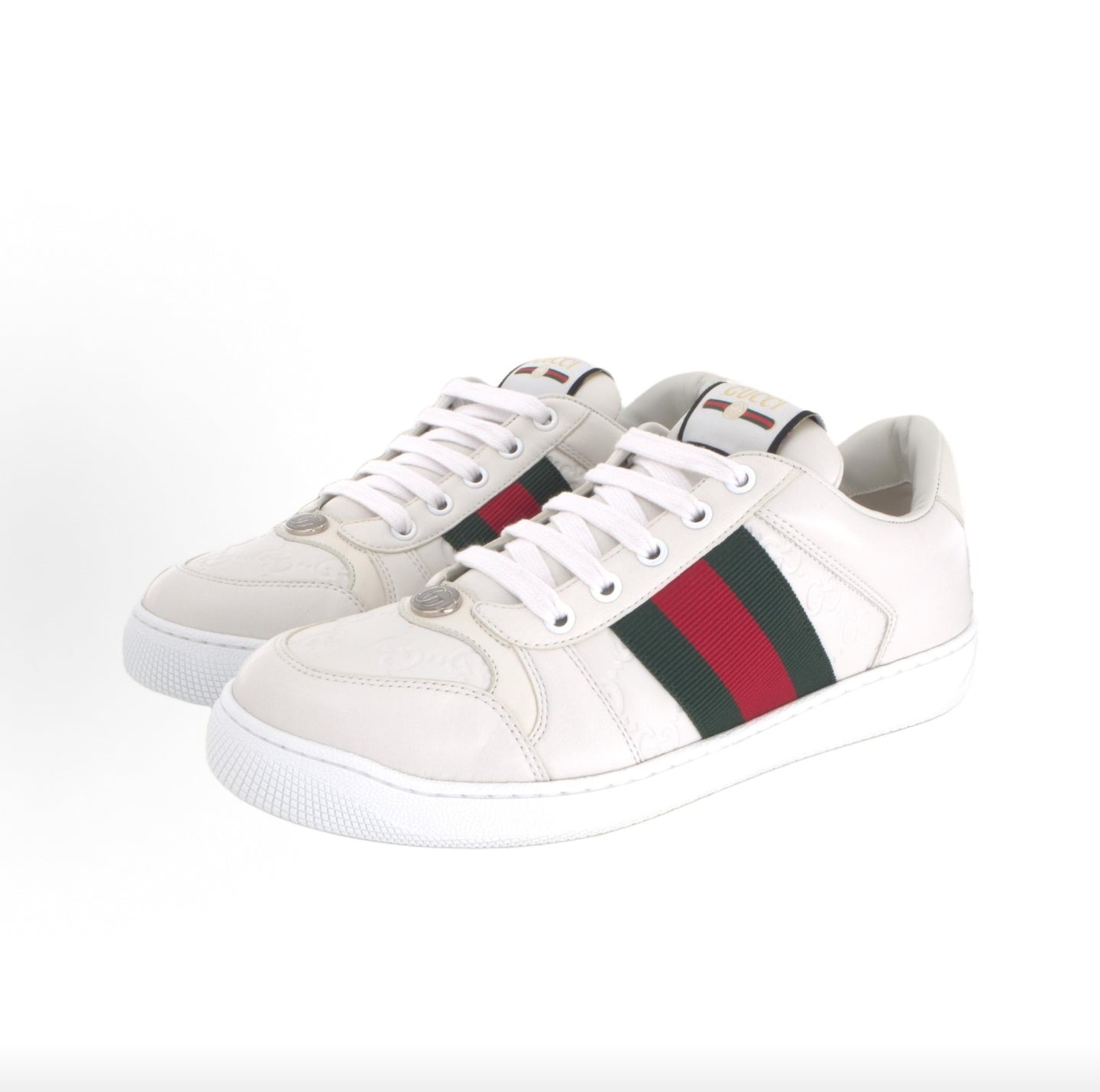 GUCCI Screener “Dirty” Sneakers, Leather, Men's, White and Green