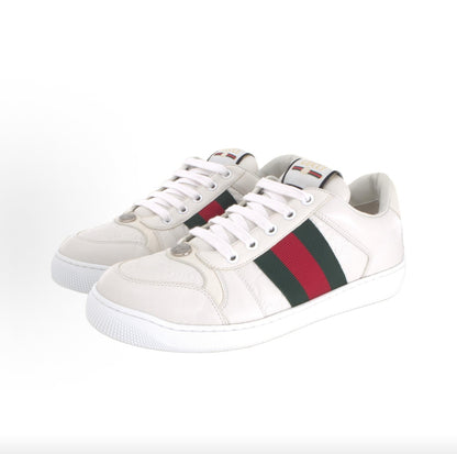 GUCCI Screener “Dirty” Sneakers, Leather, Men's, White and Green