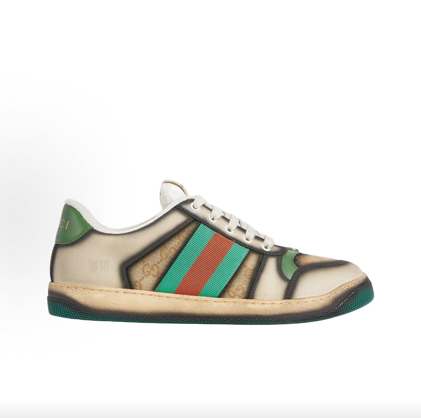 GUCCI Screener Leather Round-Toe Lace-Up Men's Shoes, Beige