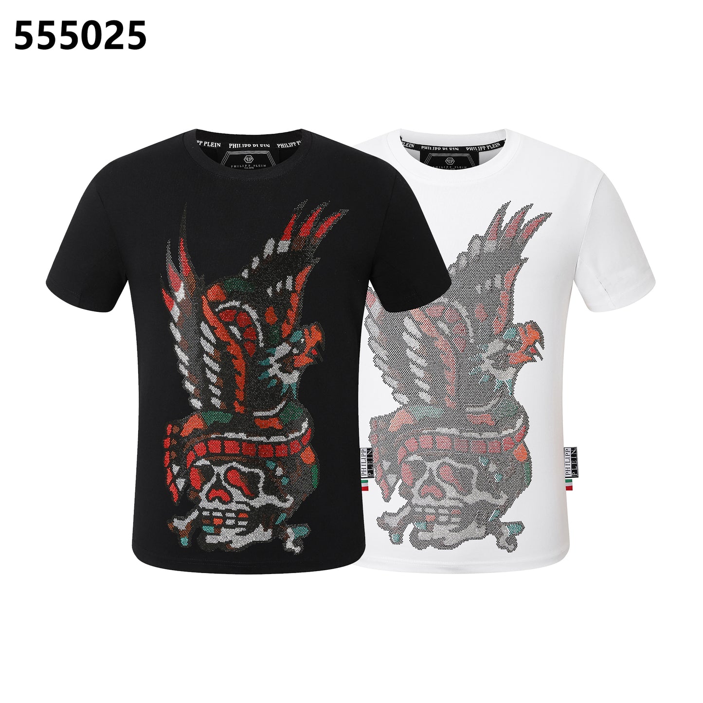 PHILIPP PLEIN Rundhals-T-Shirt mit Totenkopf- und Adler-Design