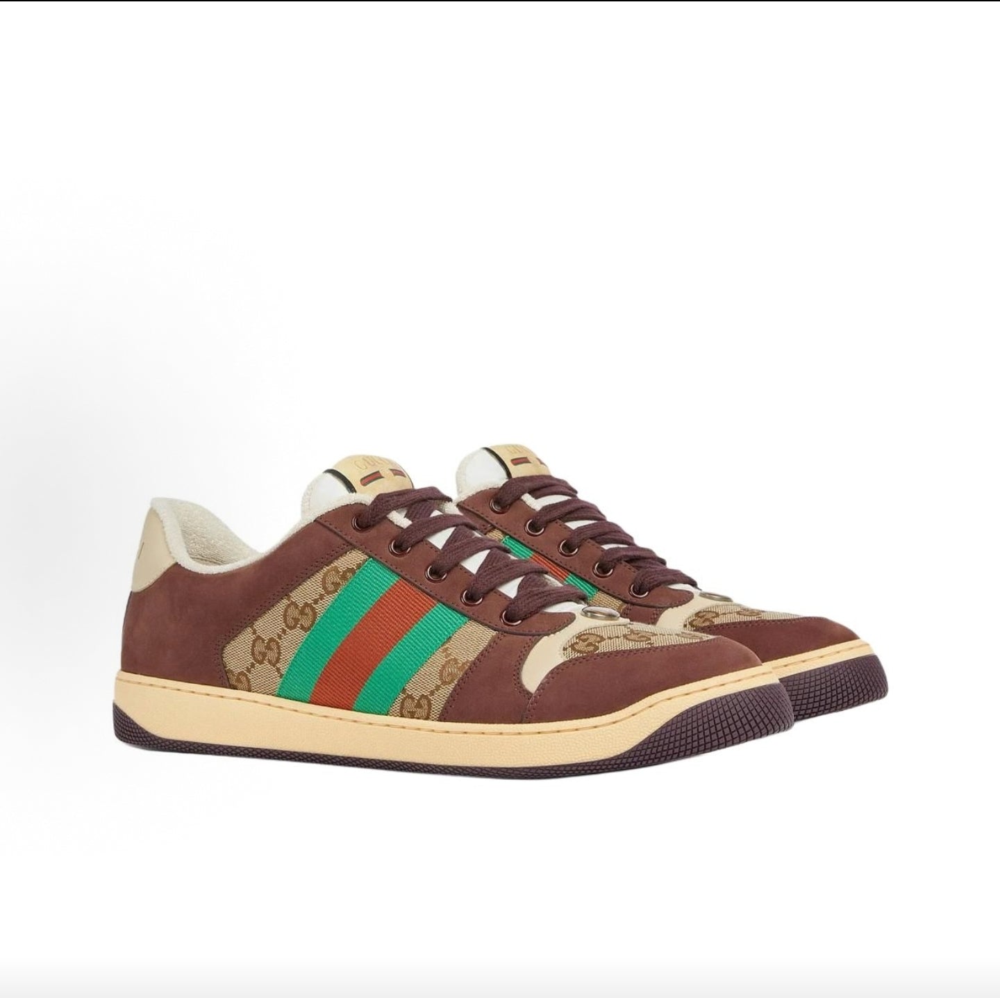 GUCCI Screener Canvas and Leather Low-Top Sneakers with Red and Green Webbing and Metallic Double G Enamel