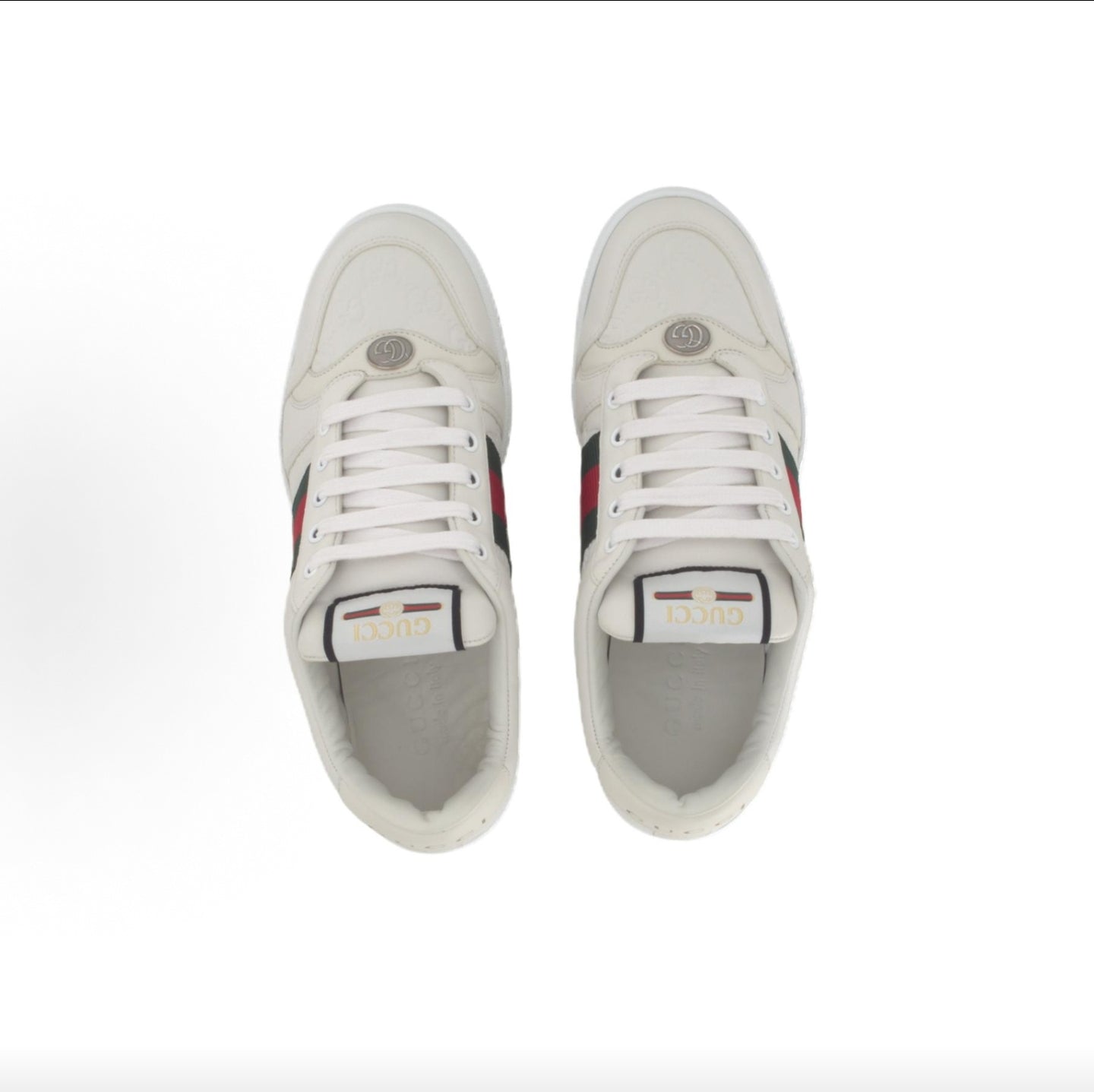 GUCCI Screener “Dirty” Sneakers, Leather, Men's, White and Green