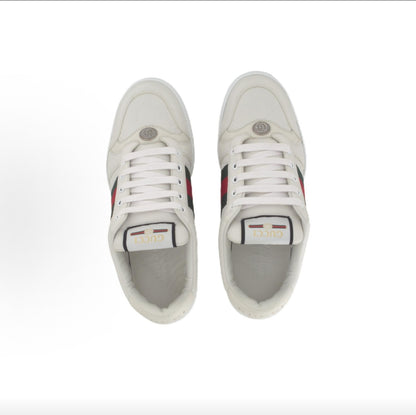 GUCCI Screener “Dirty” Sneakers, Leather, Men's, White and Green