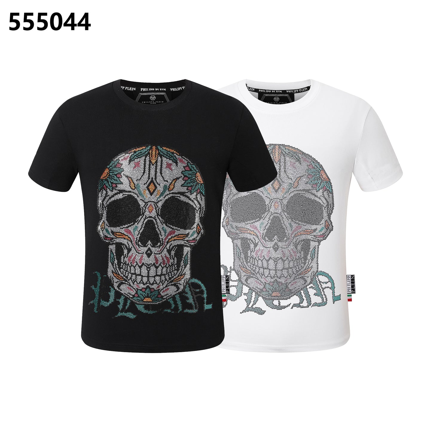 PHILIPP PLEIN T-Shirt mit Rundhalsausschnitt und Totenkopf-Print