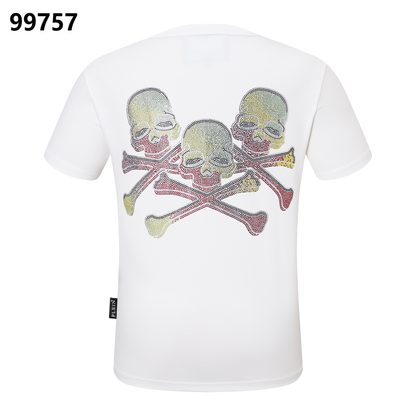 PHILIPP PLEIN Rundhals-T-Shirt mit buntem Totenkopf-Print und Strassverzierungen