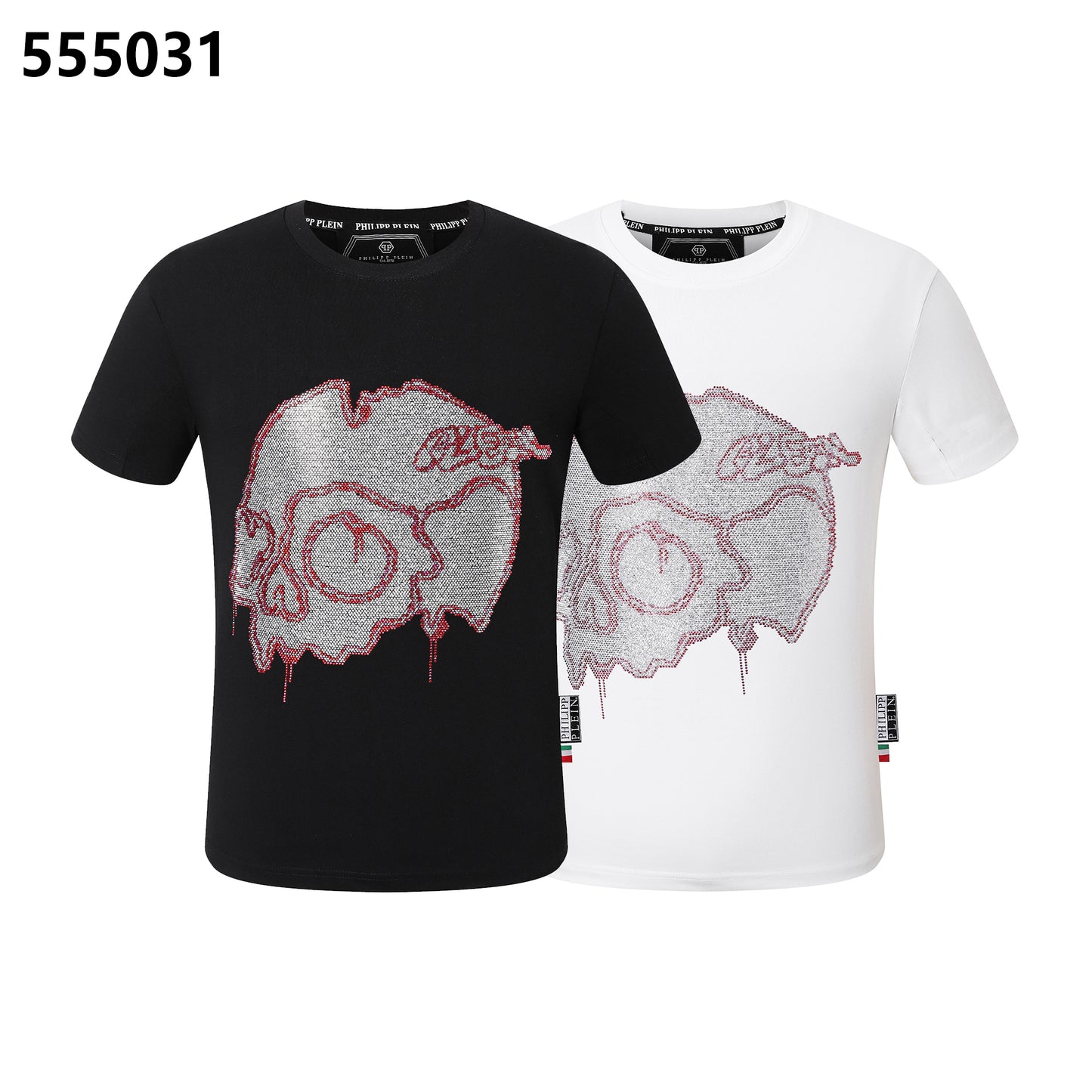 PHILIPP PLEIN Rundhals-T-Shirt mit zersplittertem Totenkopf-Design