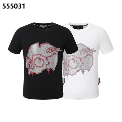 PHILIPP PLEIN Rundhals-T-Shirt mit zersplittertem Totenkopf-Design