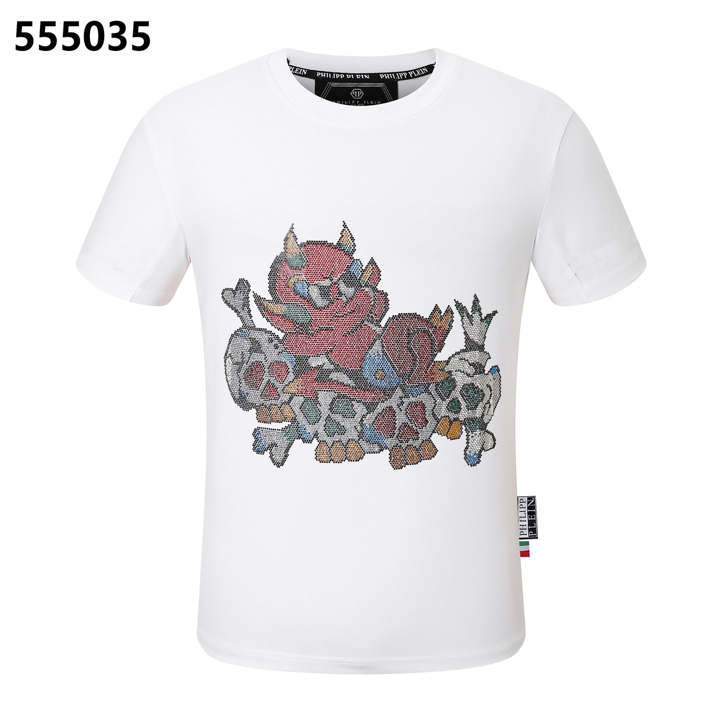 PHILIPP PLEIN Rundhals-T-Shirt mit Totenkopf- und Teufelsdesign