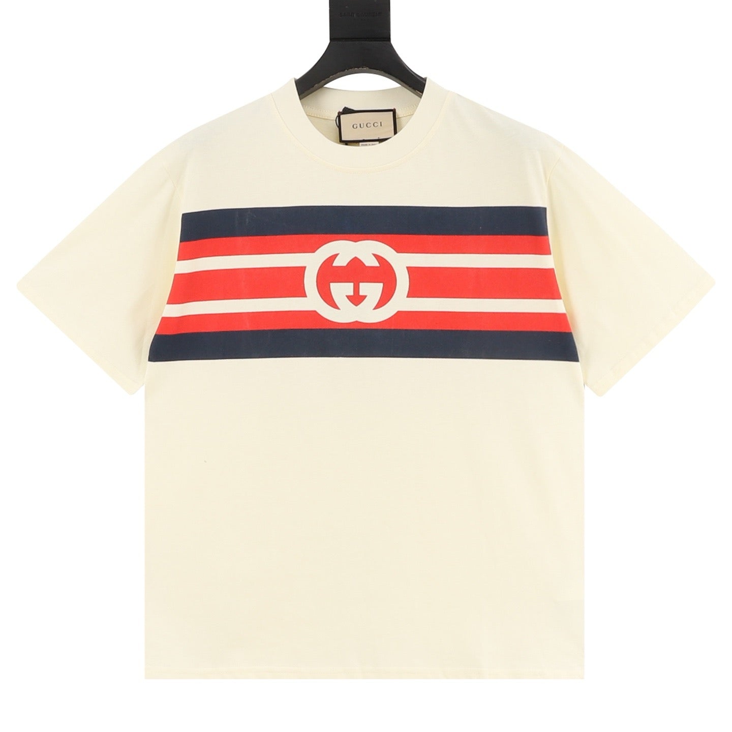 Gucci Short-Sleeve T-Shirt with Interlocking “G” Stripe Print