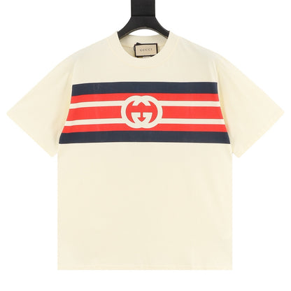 Gucci Short-Sleeve T-Shirt with Interlocking “G” Stripe Print