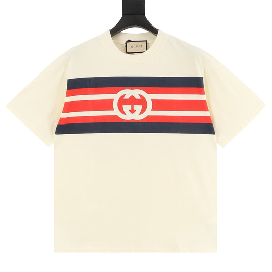 Gucci Short-Sleeve T-Shirt with Interlocking “G” Stripe Print