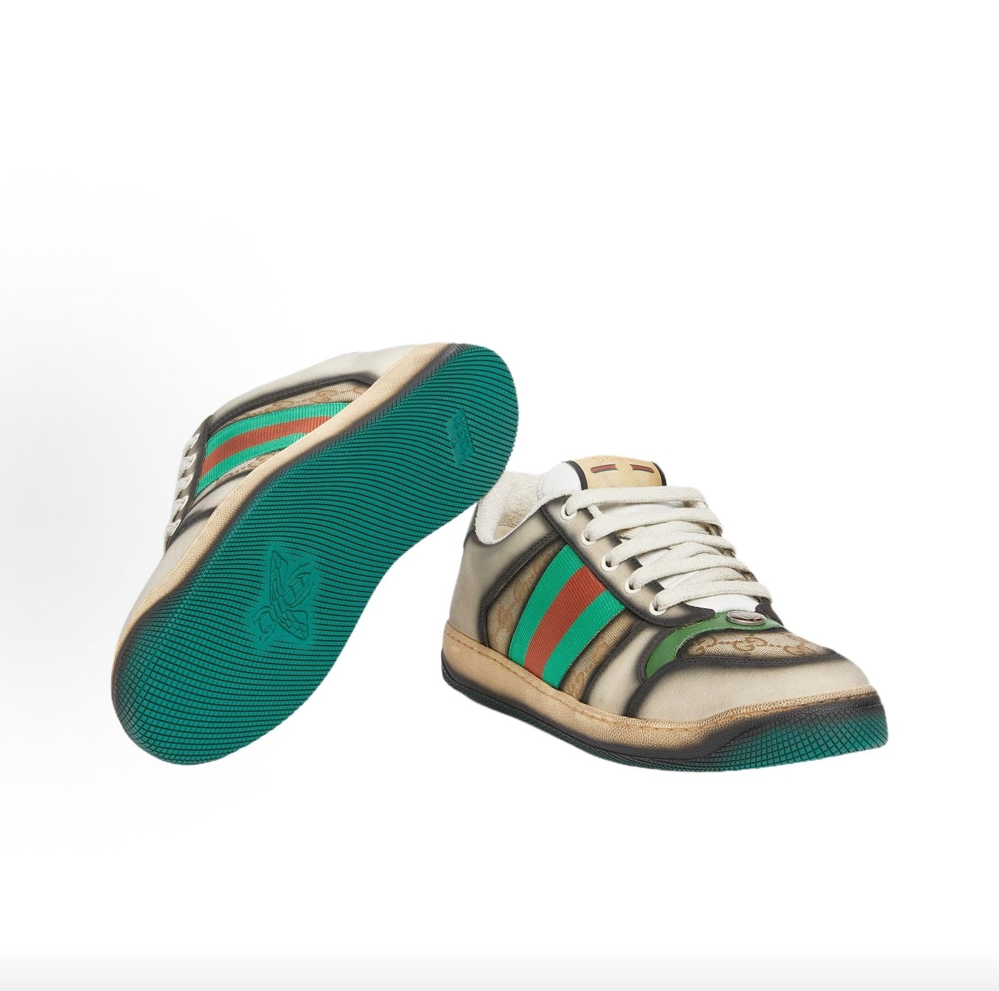 GUCCI Screener Leather Round-Toe Lace-Up Men's Shoes, Beige