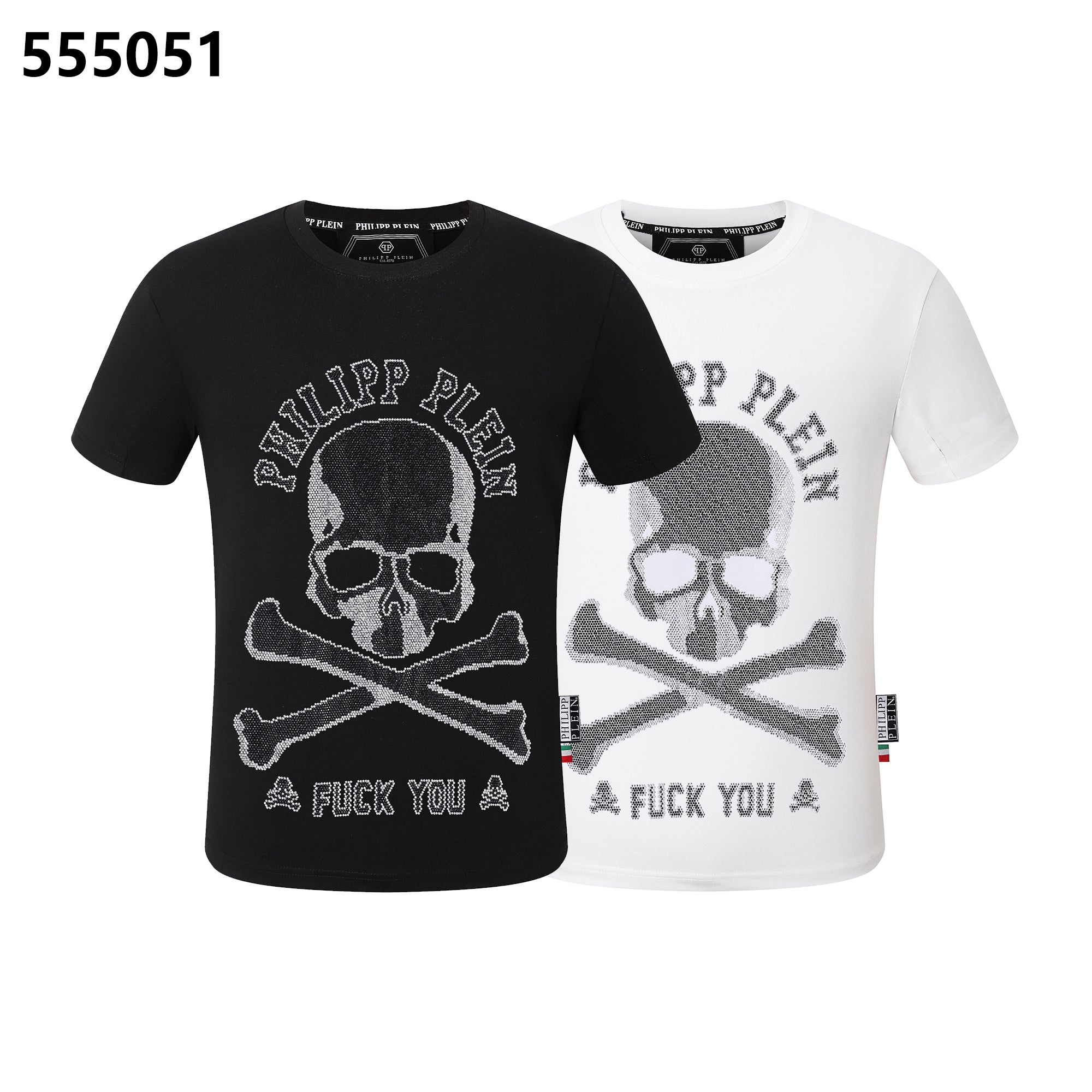 フィリッププレイン スカル＆クロスボーンデザイン ラウンドネックTシャツ