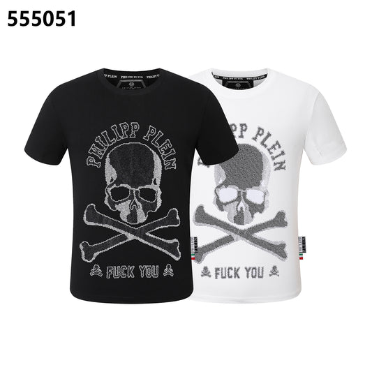 PHILIPP PLEIN Round-Neck T-Shirt with Skull and Crossbones Design