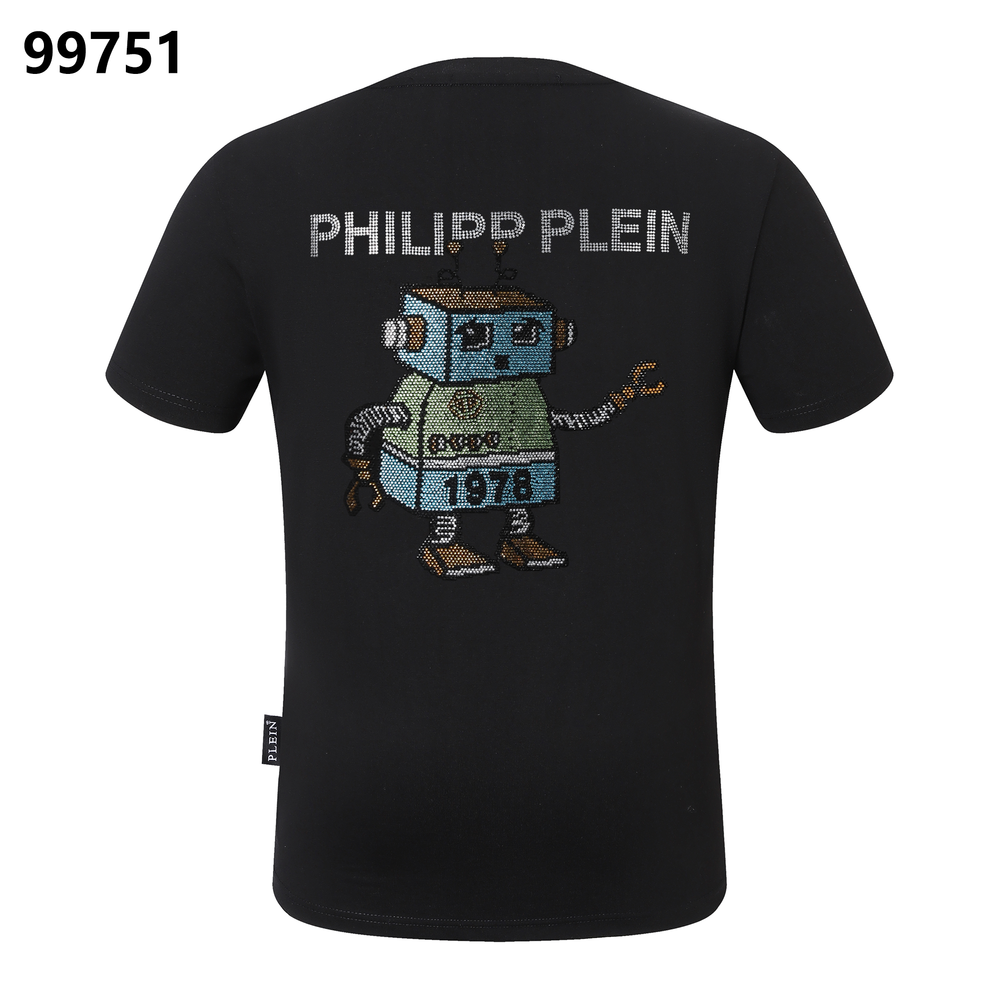 PHILIPP PLEIN 로봇 라인스톤 장식 크루넥 티셔츠
