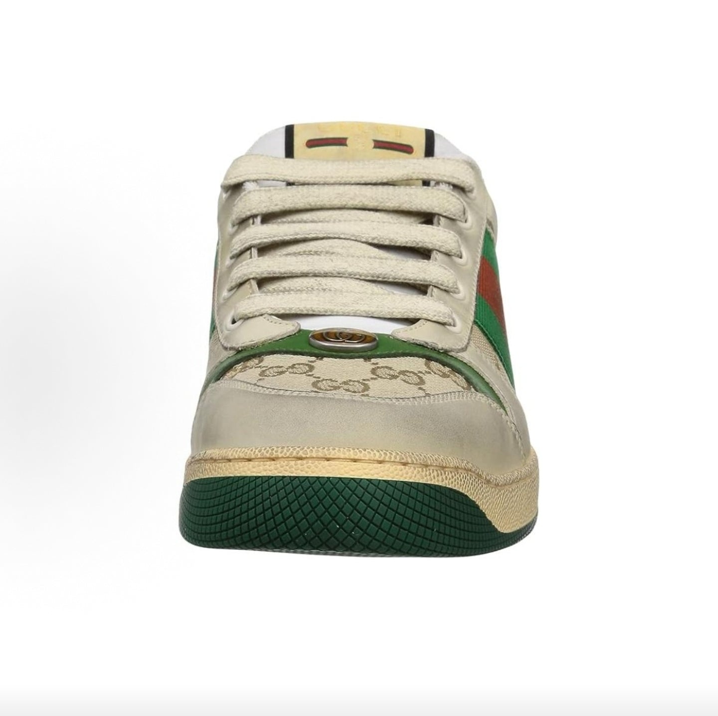 GUCCI Screener “Dirty” Sneakers, Leather, GG Enamel, Distressed Style, Men's, Green