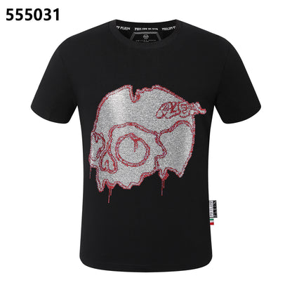 PHILIPP PLEIN Rundhals-T-Shirt mit zersplittertem Totenkopf-Design