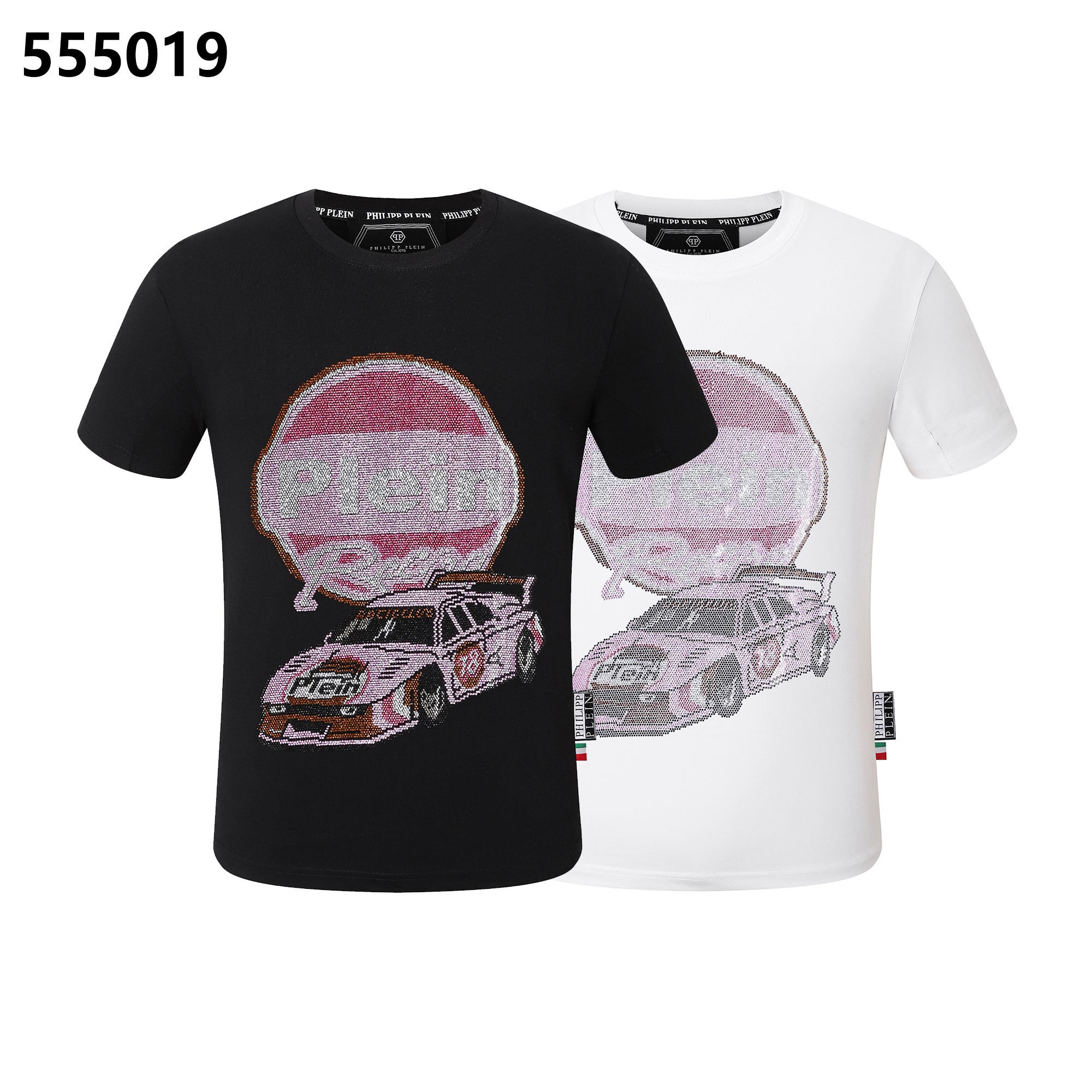 PHILIPP PLEIN ピンク レースカープリント クルーネック Tシャツ
