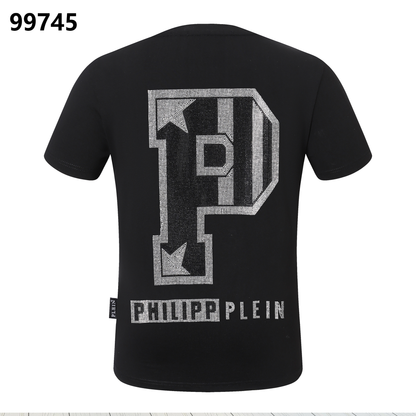 PHILIPP PLEIN Round-Neck T-Shirt with Diamond-Studded Lettering