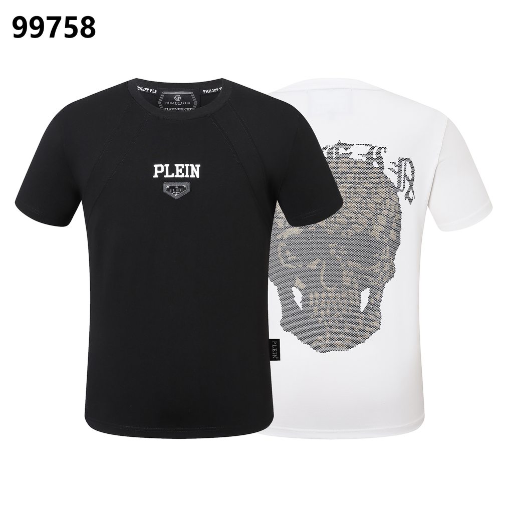 PHILIPP PLEIN サンクリット スカル ラインストーン装飾 ラウンドネックTシャツ