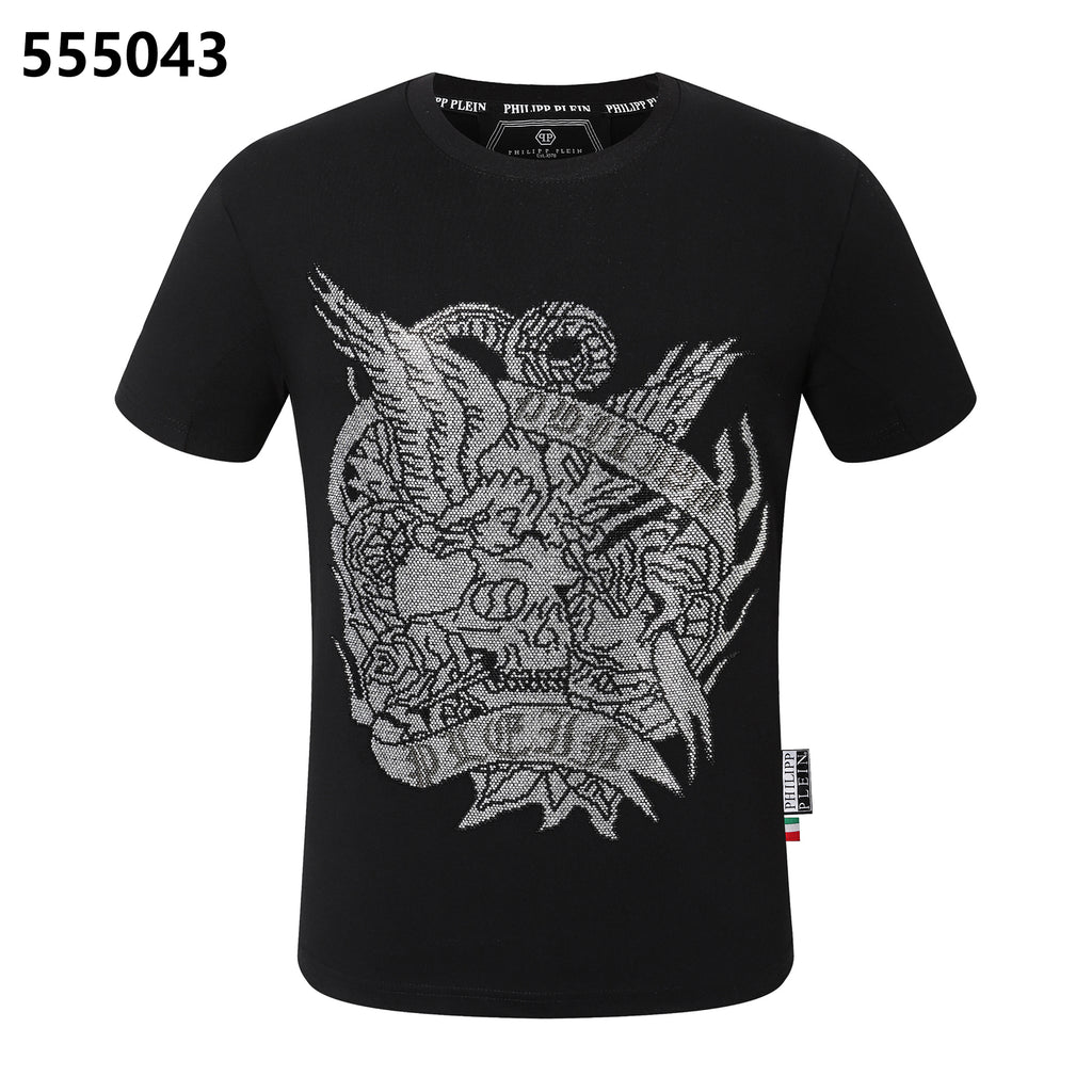 PHILIPP PLEIN スカルとイーグルのデザイン入りラウンドネックTシャツ
