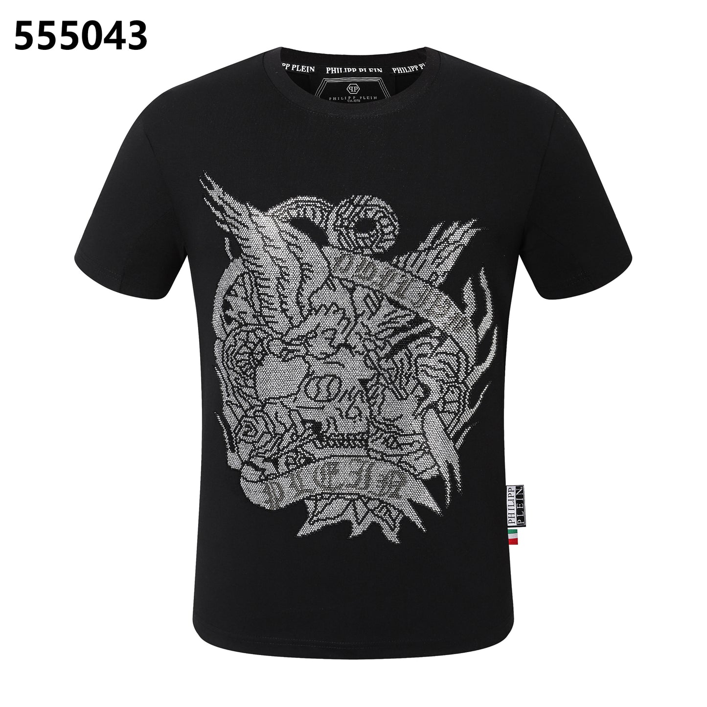 PHILIPP PLEIN Round-Neck T-Shirt with Skull and Eagle Design