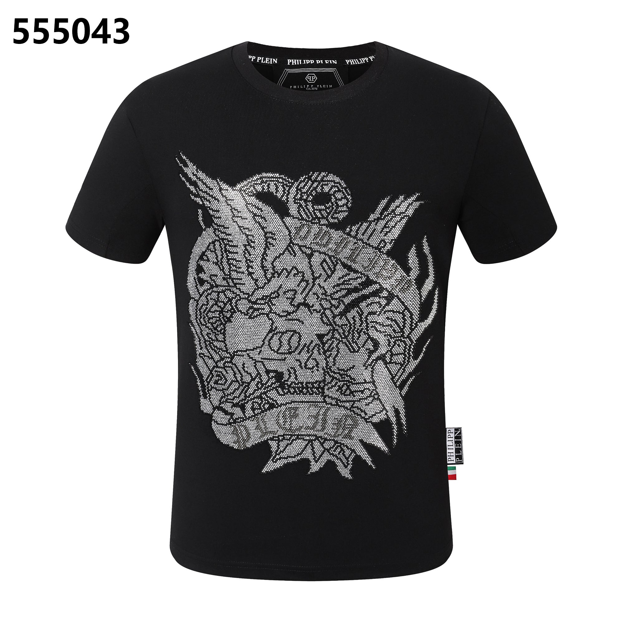 PHILIPP PLEIN スカルとイーグルのデザイン入りラウンドネックTシャツ