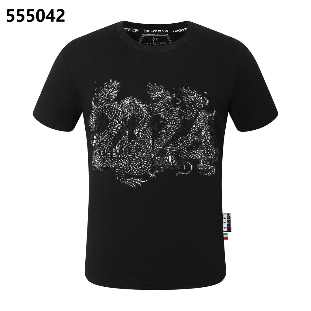 PHILIPP PLEIN 2024 드래곤 프린트 크루넥 티셔츠