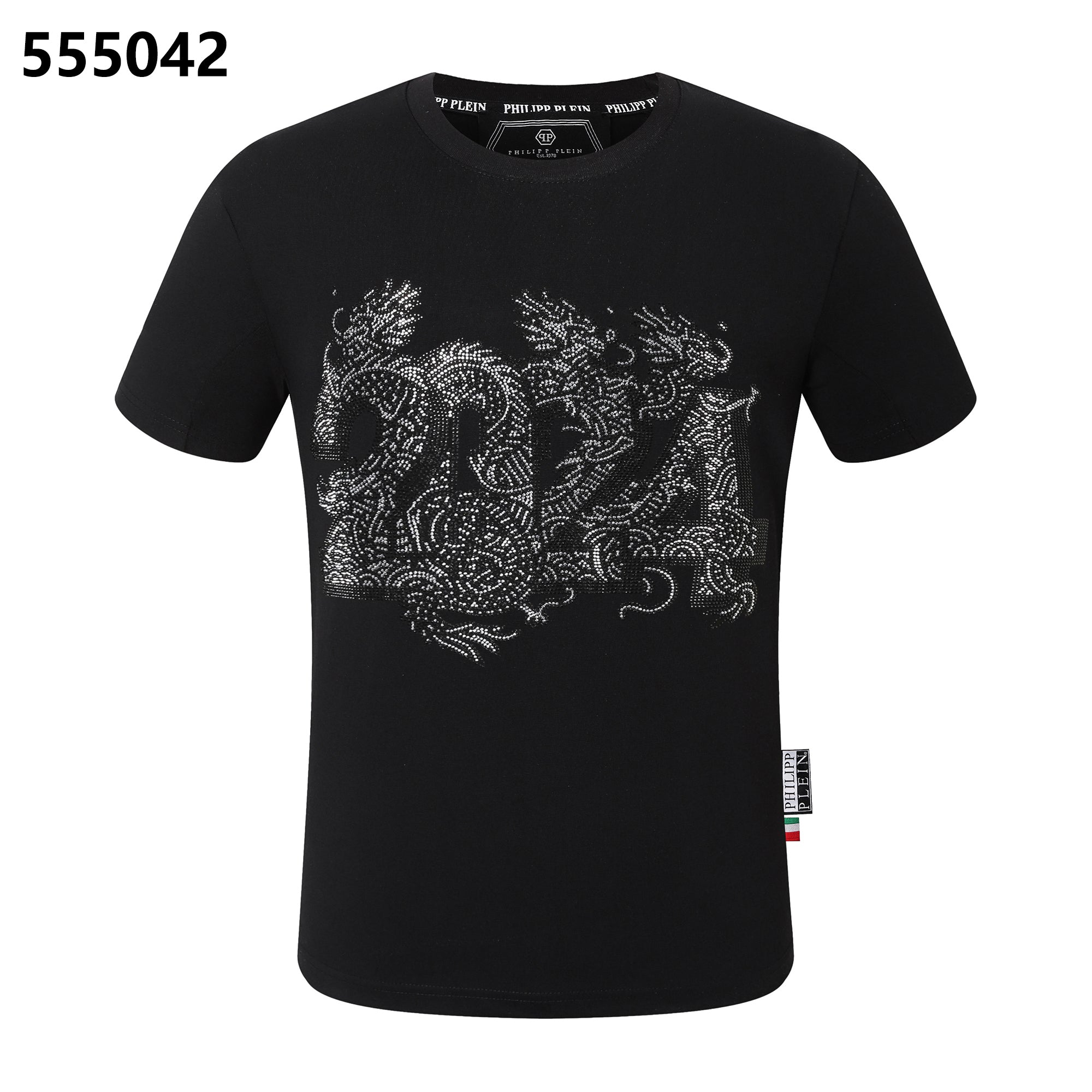 PHILIPP PLEIN 2024 드래곤 프린트 크루넥 티셔츠
