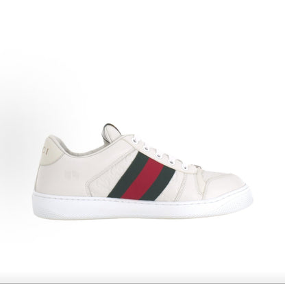 GUCCI Screener “Dirty” Sneakers, Leather, Men's, White and Green