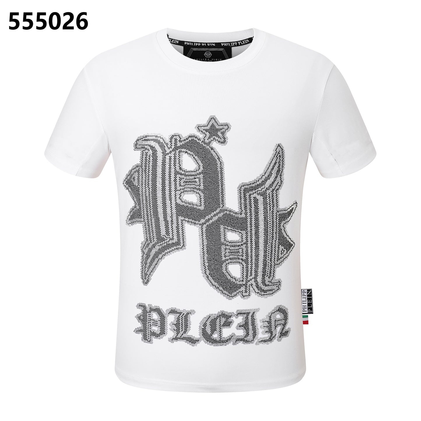 PHILIPP PLEIN Round-Neck T-Shirt with Diamond-Studded Lettering