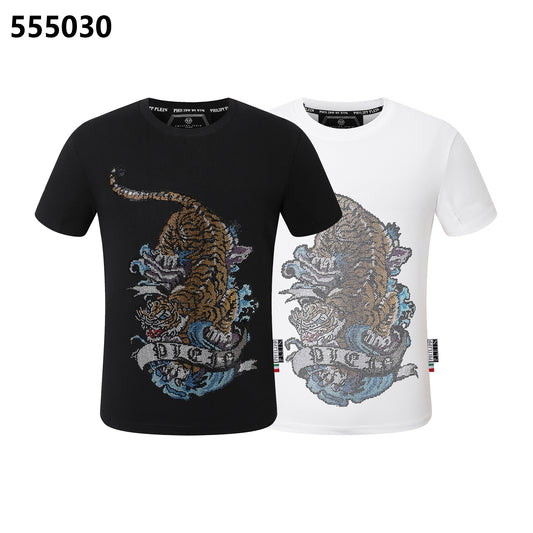 PHILIPP PLEIN Round-Neck T-Shirt with Tiger Print