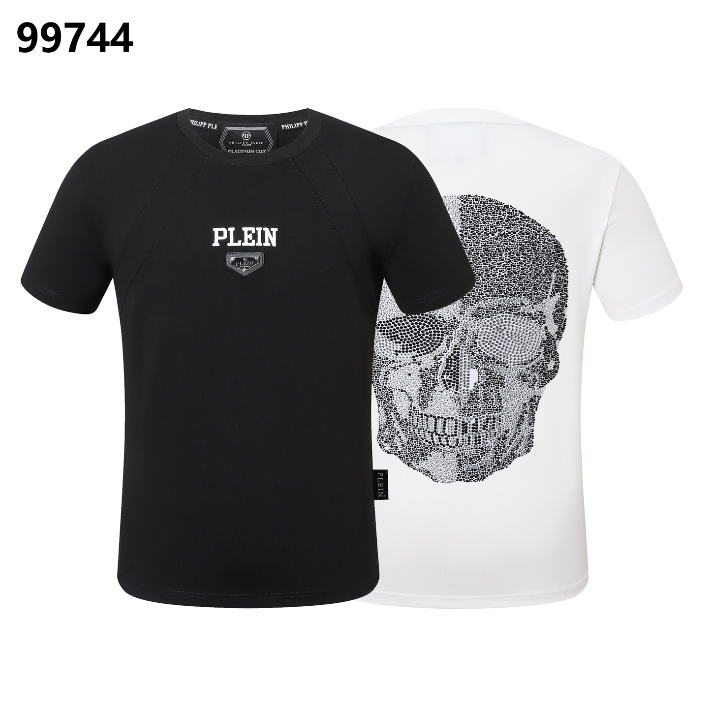 PHILIPP PLEIN T-Shirt mit Rundhalsausschnitt, Totenkopf-Print und Strasssteinen
