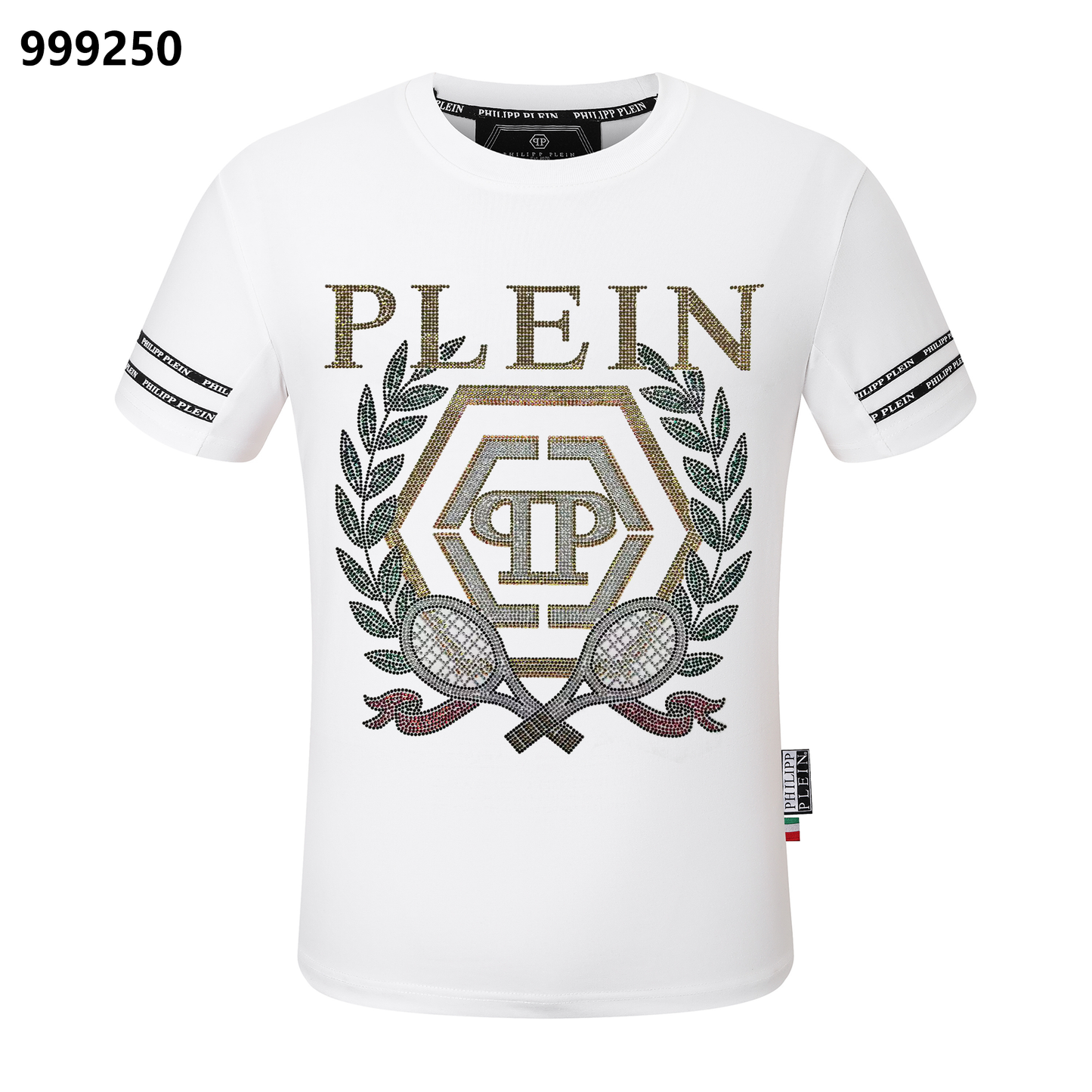 PHILIPP PLEIN Gold-Letter Tennis Rundhals-T-Shirt
