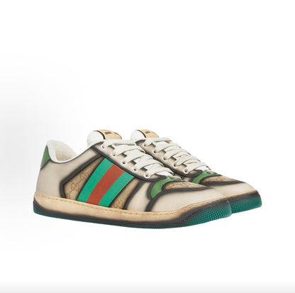 GUCCI Screener Leather Round-Toe Lace-Up Men's Shoes, Beige