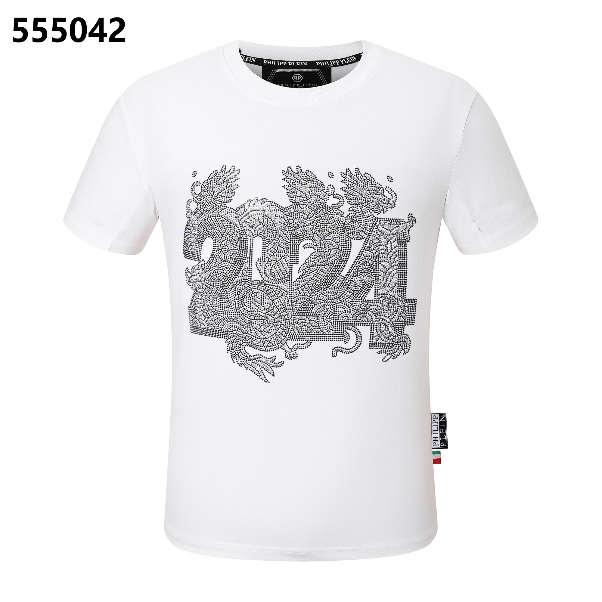 PHILIPP PLEIN 2024 드래곤 프린트 크루넥 티셔츠