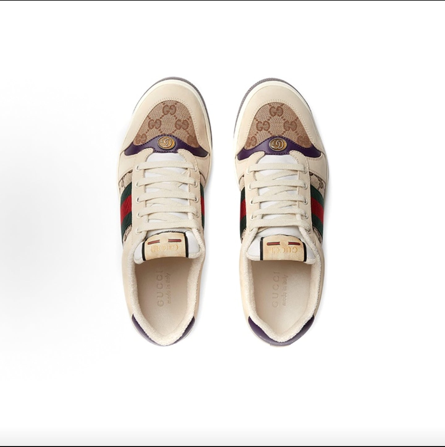 GUCCI Screener Double G “Dirty” Sneakers, Striped, Low-Top, Fashionable Sneakers, Men's, Beige