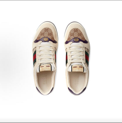 GUCCI Screener Double G “Dirty” Sneakers, Striped, Low-Top, Fashionable Sneakers, Men's, Beige