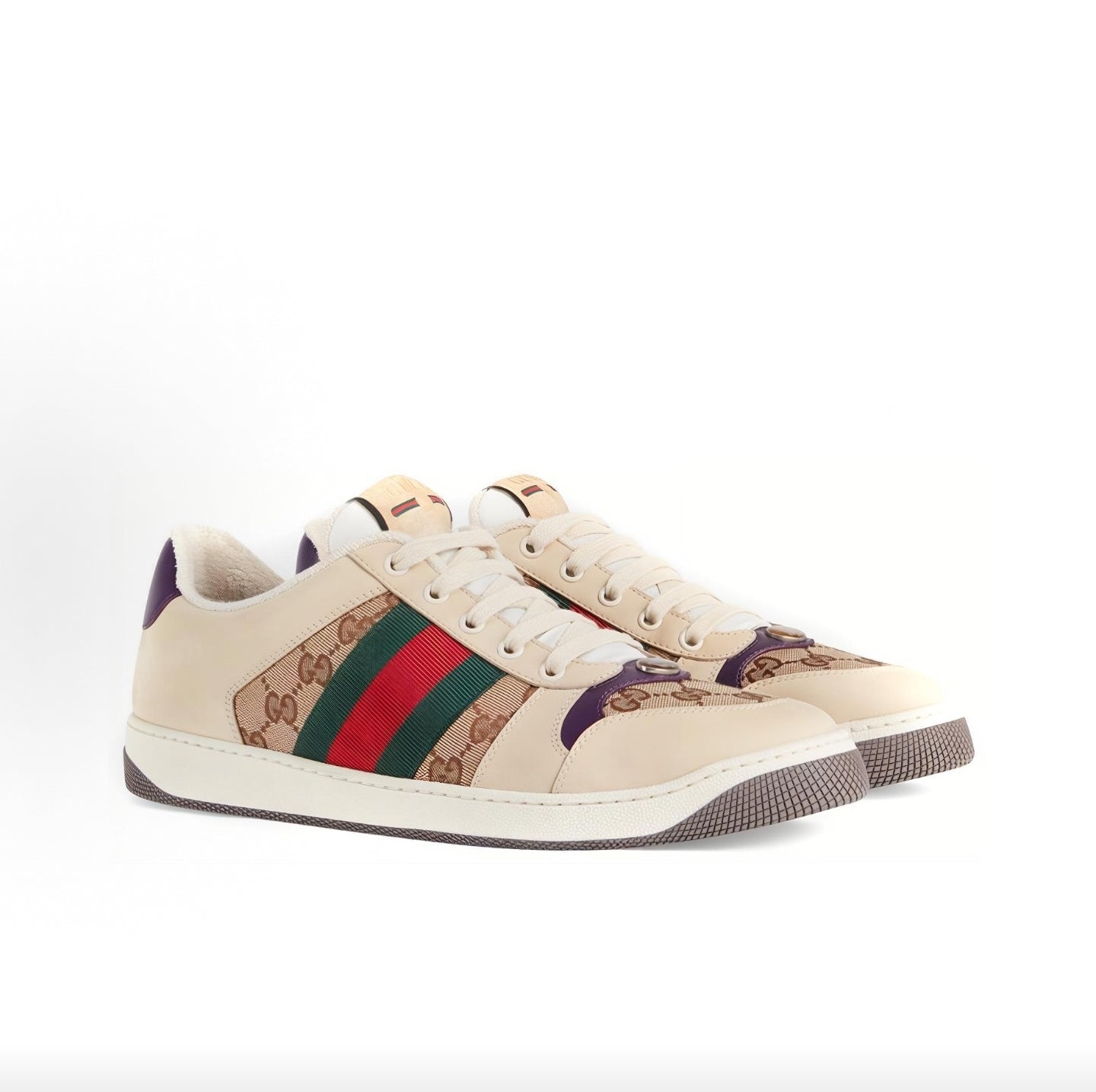 GUCCI Screener Double G “Dirty” Sneakers, Striped, Low-Top, Fashionable Sneakers, Men's, Beige