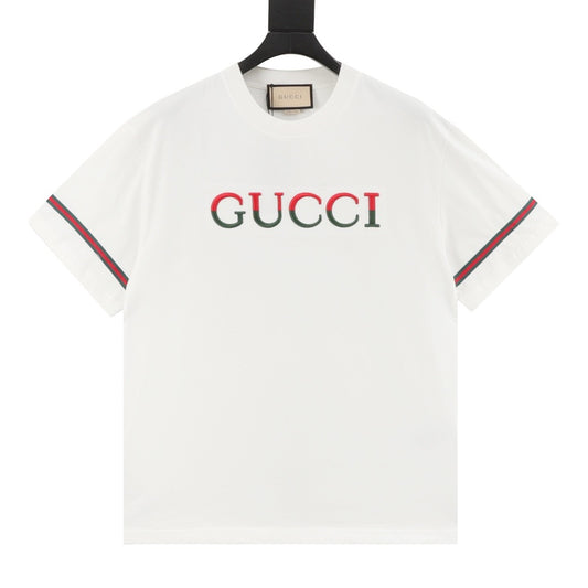 Gucci Red and Green 3D Embroidered Ribbon Short-Sleeve Shirt