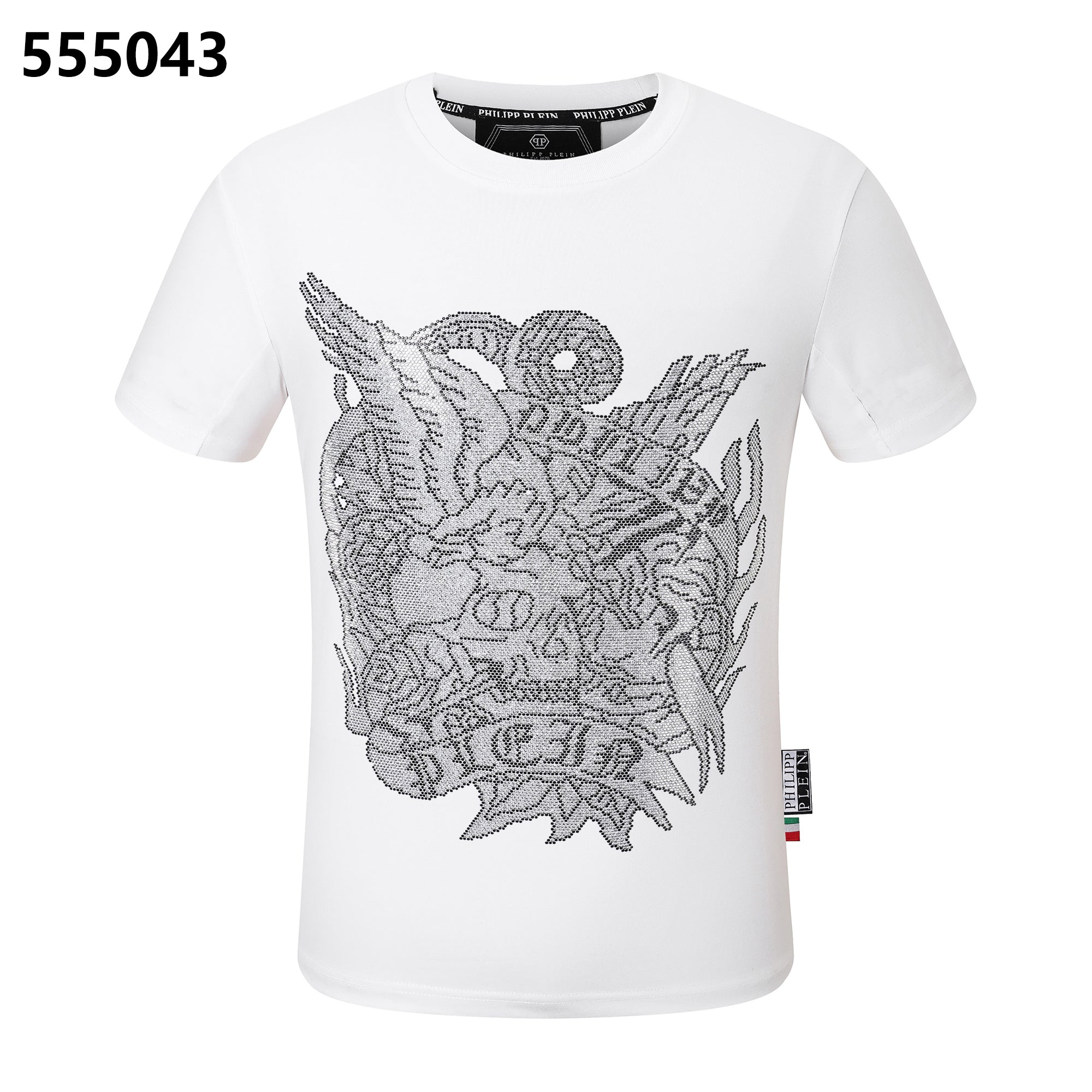 PHILIPP PLEIN スカルとイーグルのデザイン入りラウンドネックTシャツ